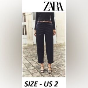 Zara, Women's Chino Pants with Braided Belt - Navy Blue. Size: 2(US). NWT (1631)